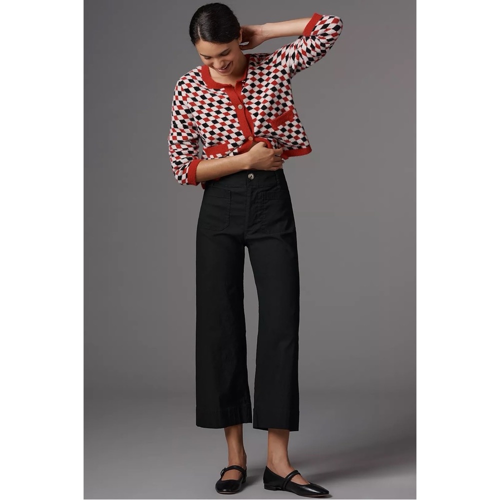 Anthropologie Maeve The Colette Cropped Wide-Leg Pants Magic Fabric in Black - Picture 2 of 11